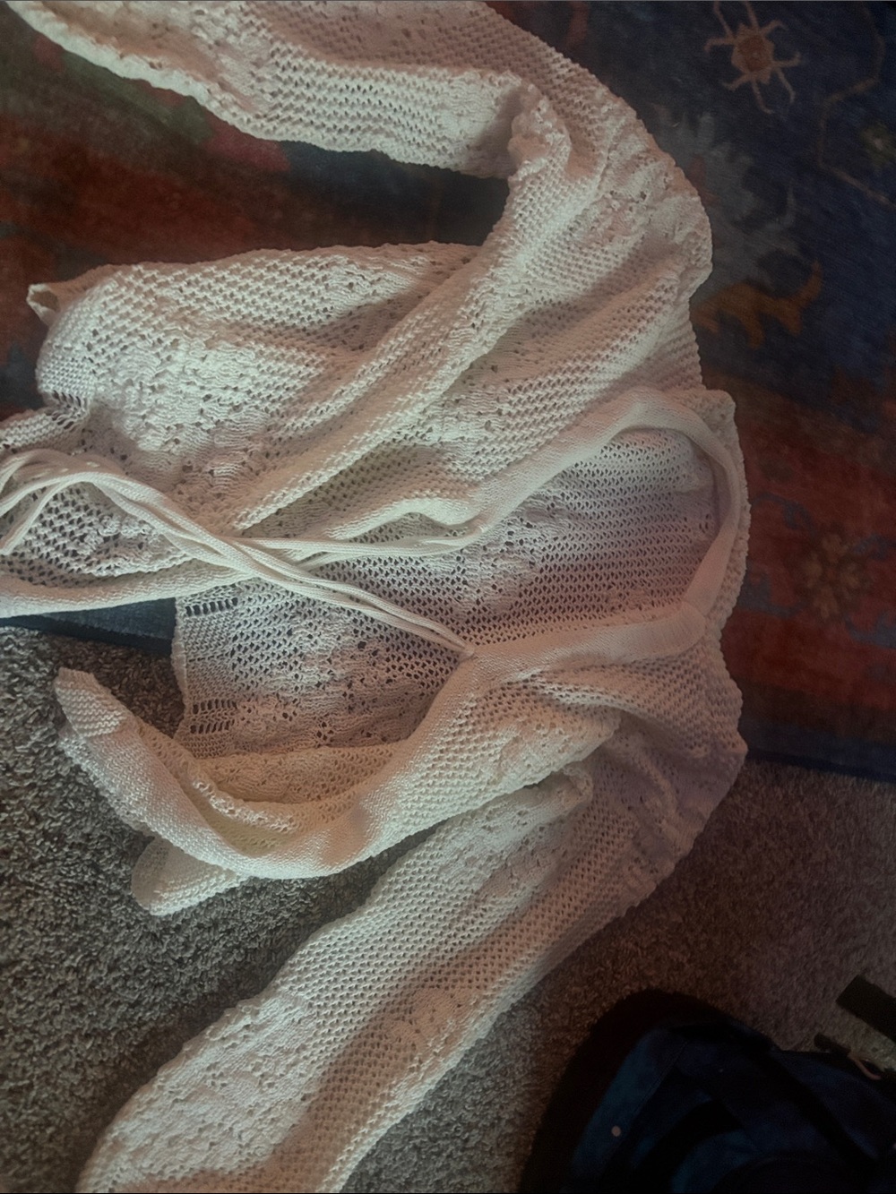 Lightweight White Crochet Knit Wrap Scarf